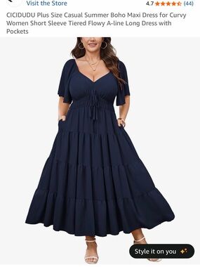 Navy Tiered Maxi Dress with Flutter Sleeves New w/Tags Sz 1X